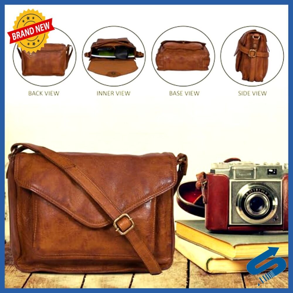 Genuine Leather Crossbody Bag Adjustable Strap Flap Closure Functional Chic - Picture 6 of 7